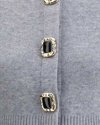 Self-portrait Cropped Gray Sweater With Decorative Buttons In Multi