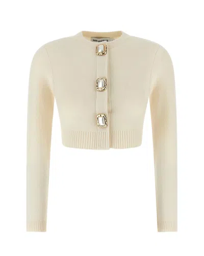 Self-portrait Womens Cream Cropped Embellished Stretch-wool Blend Cardigan In Neutral