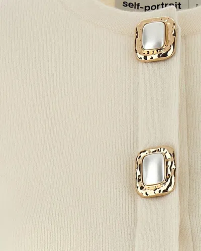 Self-portrait Womens Cream Cropped Embellished Stretch-wool Blend Cardigan In Neutral