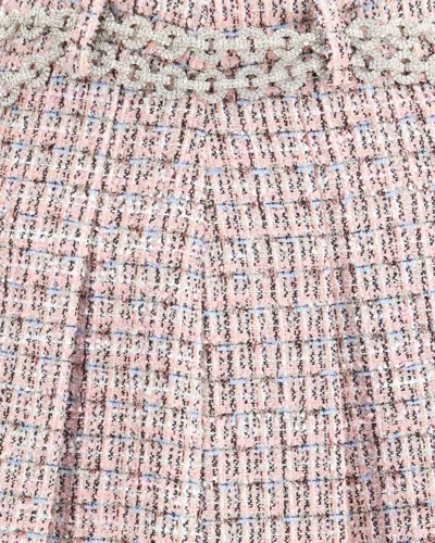 Self-portrait Mini Skirt With Pink Bouclé Crystal Belt In Pink