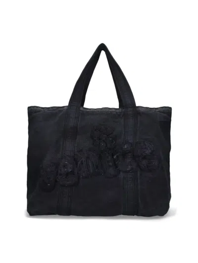 Erl Rectangular Tote Bag Embroidered Detail In Black