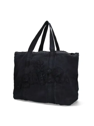 Erl Rectangular Tote Bag Embroidered Detail In Black