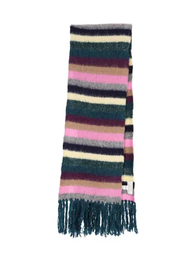 Erl Multicolor Striped Knit Scarf With Fringed Ends In Multi
