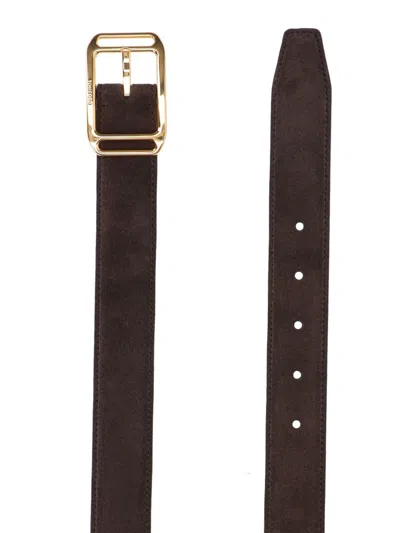 Tom Ford Stadium 3.8cm Suede Belt In Brown