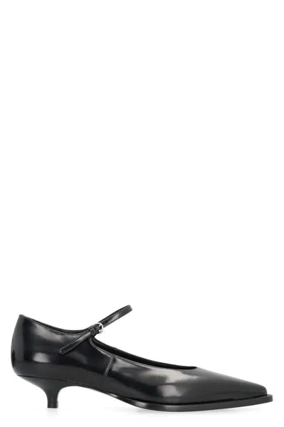 Miu Miu 35 Mary-jane Pumps In Brushed Leather In Black