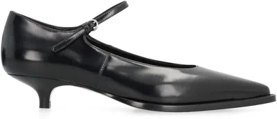 Miu Miu 35 Mary-jane Pumps In Brushed Leather In Black