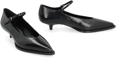 Miu Miu 35 Mary-jane Pumps In Brushed Leather In Black