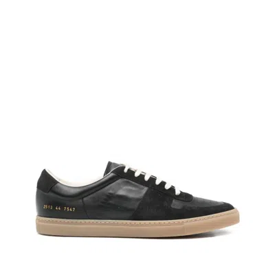 Common Projects Low Top Leather Sneakers With Suede Panels In Black