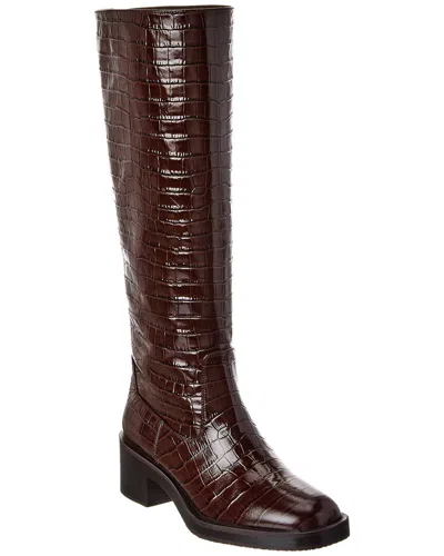 Stuart Weitzman Kaia Croc-embossed Leather Knee-high Boot In Brown