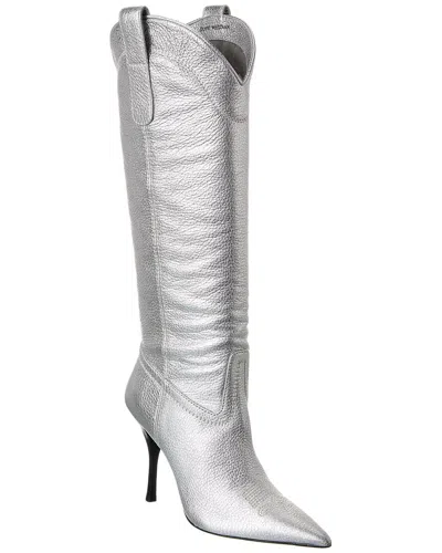 Stuart Weitzman Outwest 100 Leather Knee-high Boot In Silver