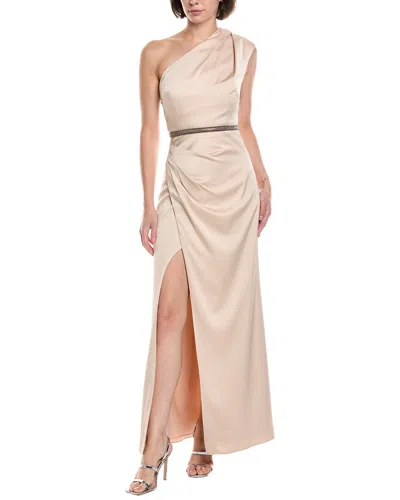 Aidan Mattox One-shoulder Draped Crepe Back Satin Gown In Pink