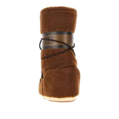 Moon Boot Icon Faux Leather-trimmed Fleece Snow Boots In Brown