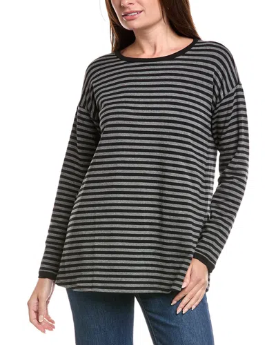 Eileen Fisher Petite Striped Cozy Brushed Terry Hug Long Box Top In Black