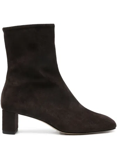 Aeyde 45mm Millie Suede Block-heel Boots In Brown