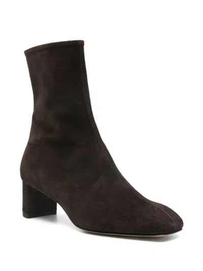 Aeyde 45mm Millie Suede Block-heel Boots In Brown