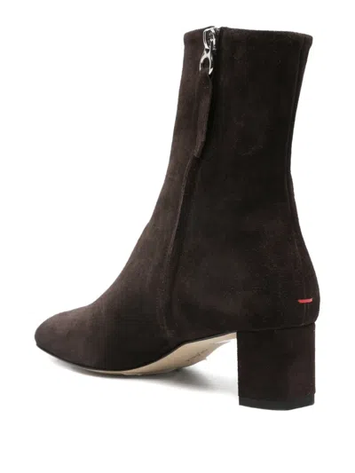 Aeyde 45mm Millie Suede Block-heel Boots In Brown