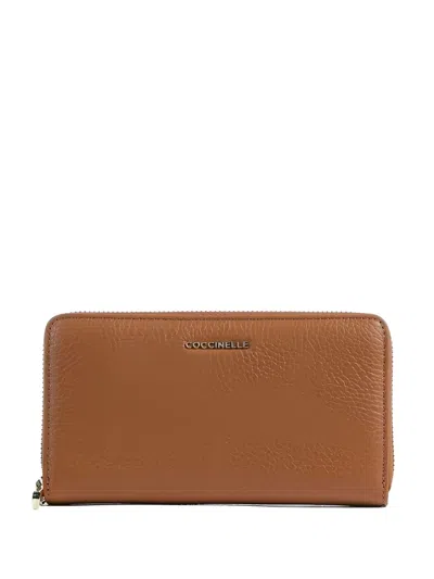 Coccinelle Soft Metallic Textured Purse And Cardholder In Brown