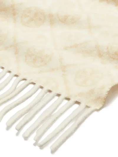 Tory Burch Monogram-pattern Fringed Scarf In Neutral