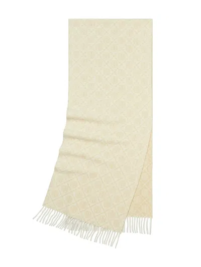 Tory Burch Monogram-pattern Fringed Scarf In Neutral