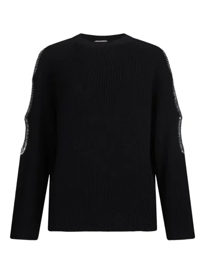 Liu •jo Liu Jo Wool Sweater With Embellished Sleeve Details In Black