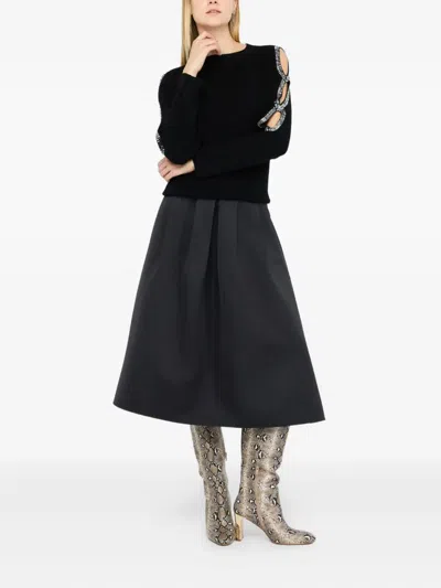 Liu •jo Liu Jo Wool Sweater With Embellished Sleeve Details In Black