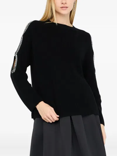 Liu •jo Liu Jo Wool Sweater With Embellished Sleeve Details In Black