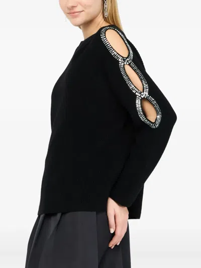 Liu •jo Liu Jo Wool Sweater With Embellished Sleeve Details In Black