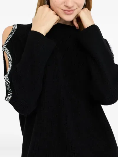 Liu •jo Liu Jo Wool Sweater With Embellished Sleeve Details In Black
