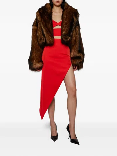 David Koma Oversized Cropped Faux Fur Jacket With V-neck And Wide Collar In Multi