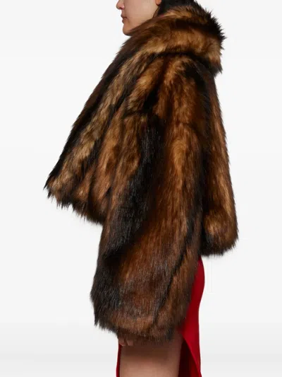 David Koma Oversized Cropped Faux Fur Jacket With V-neck And Wide Collar In Multi