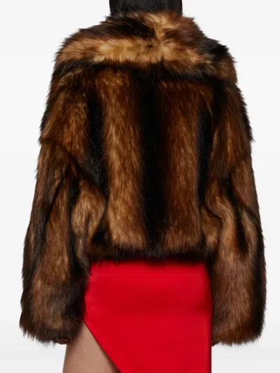 David Koma Oversized Cropped Faux Fur Jacket With V-neck And Wide Collar In Multi
