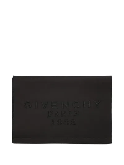 Givenchy Pattern Pochette In Satin With Logo Embroidery In Black