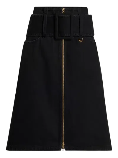Patou Midi Skirt With Zipper And Belt In Black