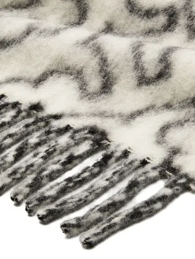 Tory Burch Logo-pattern Fringed Scarf In White