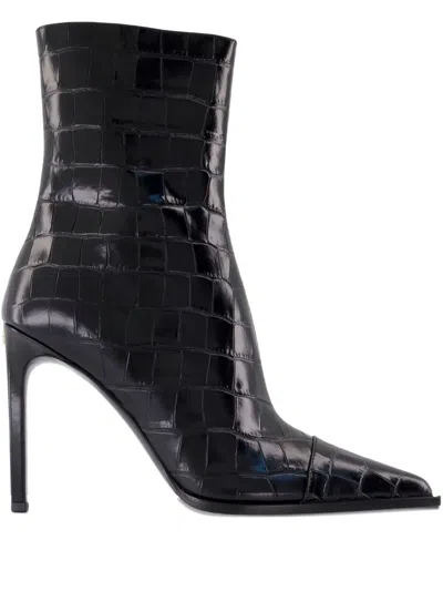 Amiri Crocodile-effect Pointed-toe Boots In Black
