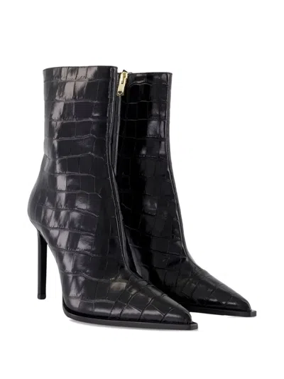 Amiri Crocodile-effect Pointed-toe Boots In Black