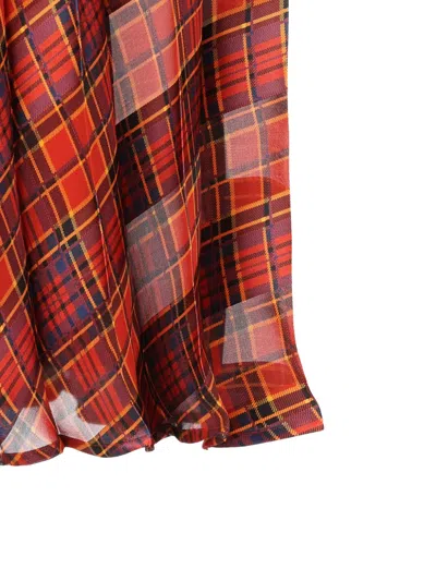 Saint Laurent Tartan Pleated Maxi Skirt In Silk In Red