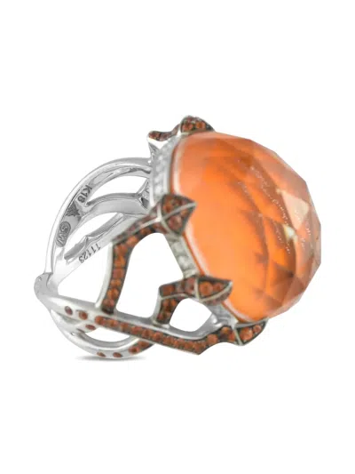 Pre-owned Stephen Webster 18k White Gold Diamond, Quartz And Orange Sapphire Ring In Silver