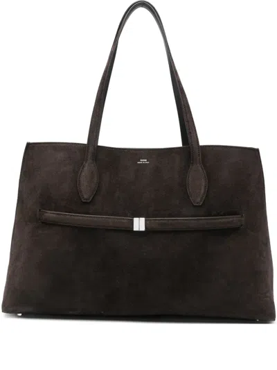 Totême Lounge Large Leather-trimmed Suede Tote In Brown
