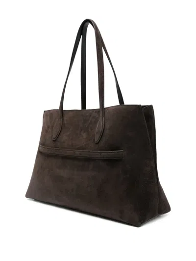 Totême Lounge Large Leather-trimmed Suede Tote In Brown