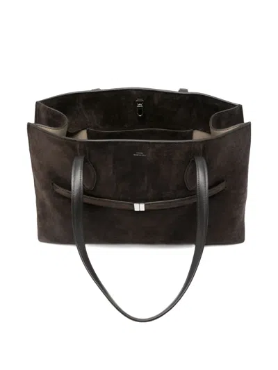 Totême Lounge Large Leather-trimmed Suede Tote In Brown