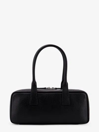 Staud Textured Black Leather Shoulder Bag With Dual Zip Closure In Black