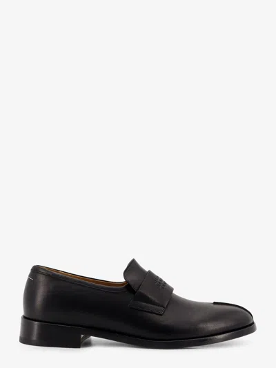 Mm6 Maison Margiela Split-toe Loafers In Black Calf Leather In Black