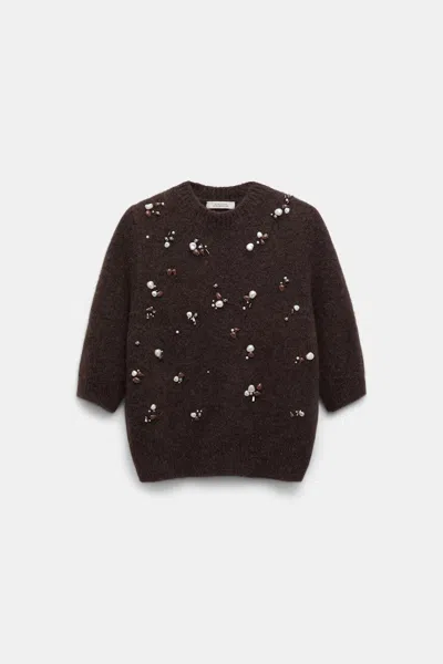 Dorothee Schumacher Loving Touch Embellished Alpaca-wool Sweater In Brown