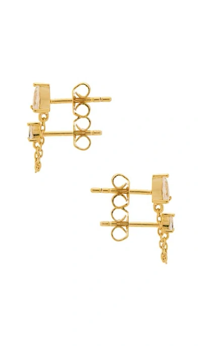 By Adina Eden Double Cz Teardrop Chain Stud Earring In Gray