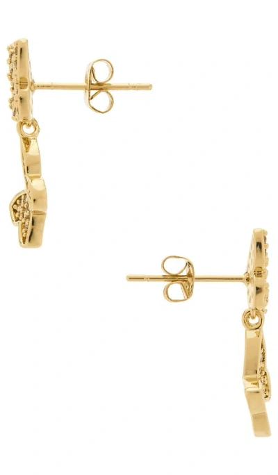 By Adina Eden Pave Double Butterfly Sideway Dangle Stud Earring In Gold