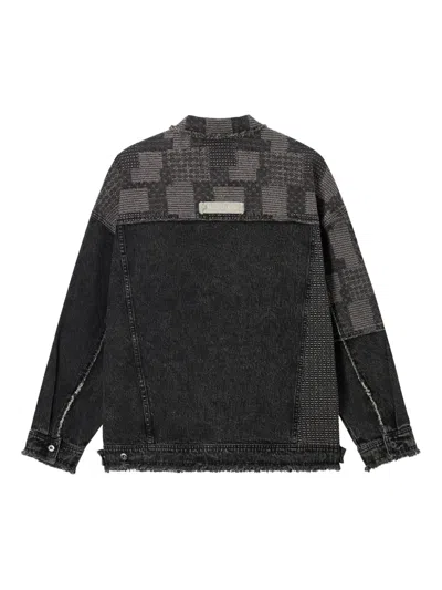 Musium Div. Patchwork Frayed-effect Shirt Jacket In Black
