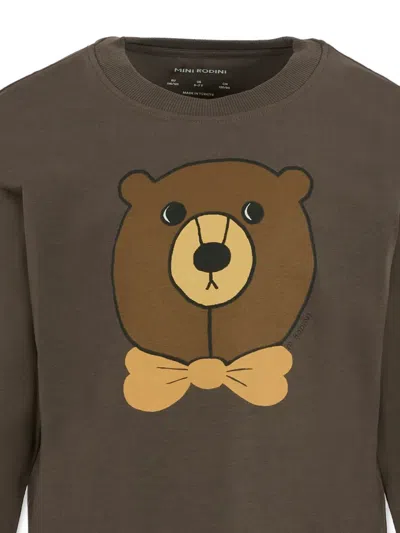 Mini Rodini Brown T-shirt For Kids With Bear In Brown