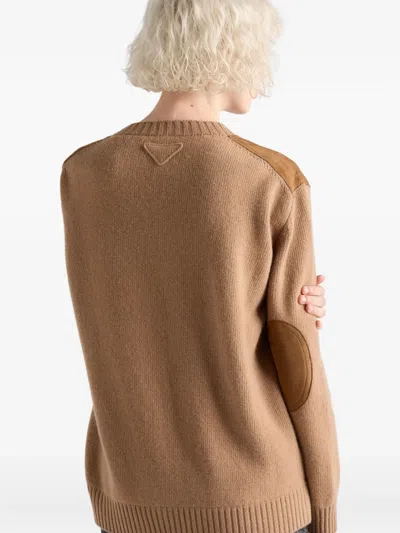 Prada Wool And Cashmere Sweater With Lambskin Front In Brown
