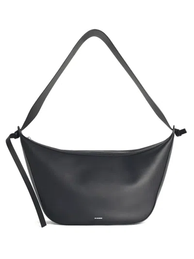 Jil Sander Smooth Finish Leather Shoulder Bag Design In Black